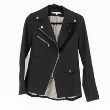 Veronica Beard Hadley Asymmetrical Multi Zip Blazer Jacket Solid Black 4