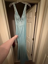 Light Blue Prom Dress with Sparkly Embellished Beaded Straps
