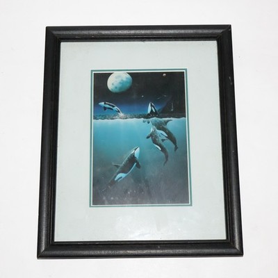 Orca Killer Whales Over The Moon Small Print in 9x11'' Frame Art Ocean Sea Decor