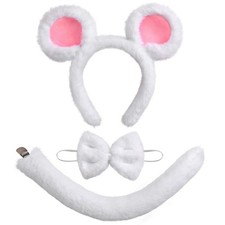Mouse Ears Headband Bow Tie Plush Tail Set 3Pcs Adult Costume