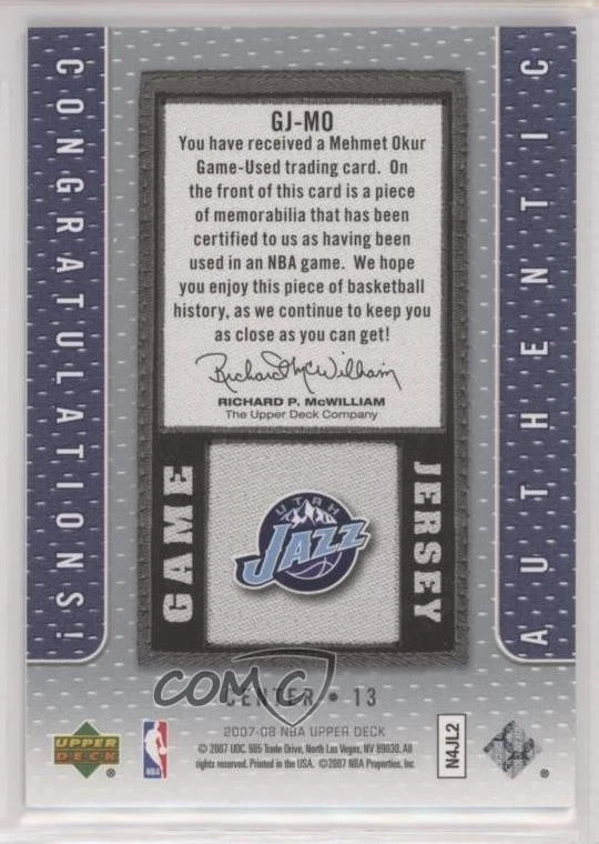 2007-08 Upper Deck Game Jersey Mehmet Okur #GJ-MO - Image 2 of 2