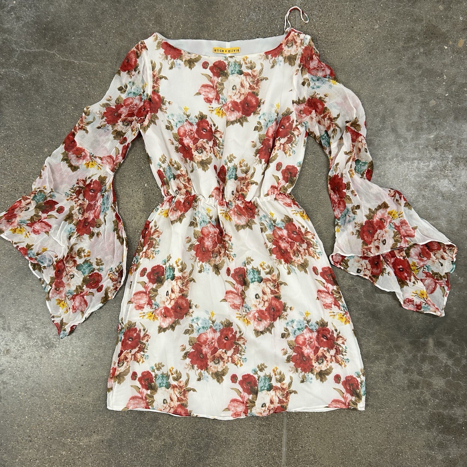 Alice & Olivia 100% Silk Tiered Dress Floral Ruffle Mini Party Cocktail Sundress