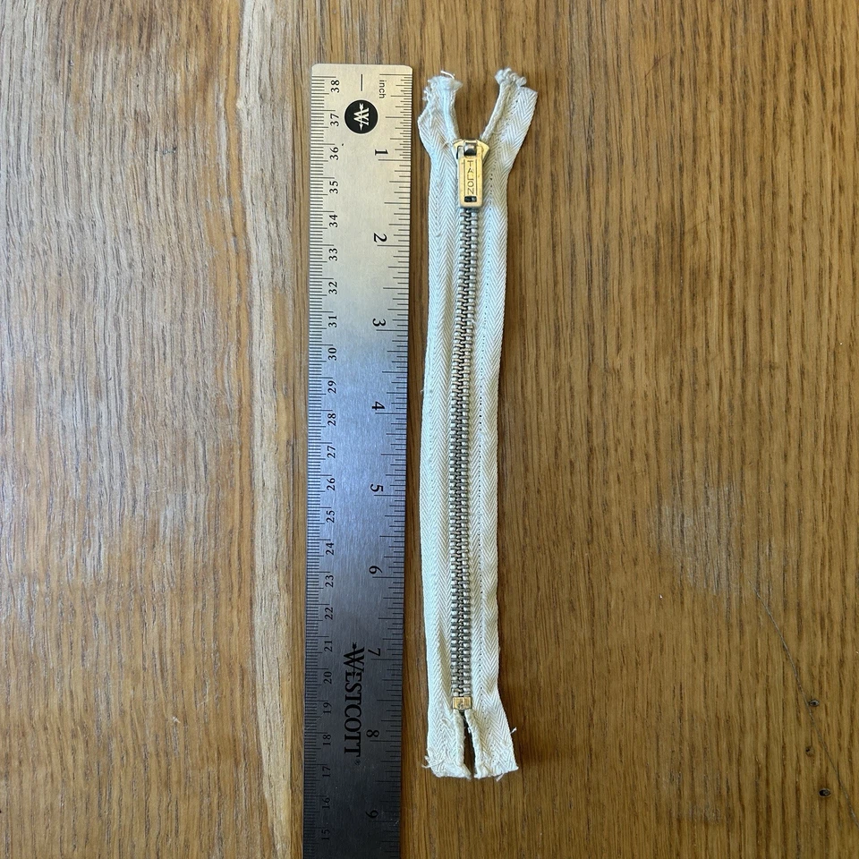 Vtg 30s TALON 1936 Zipper Closed End Heavy Duty No.5 8-3/8” Nickel Metal WHITE - Image 3 of 4