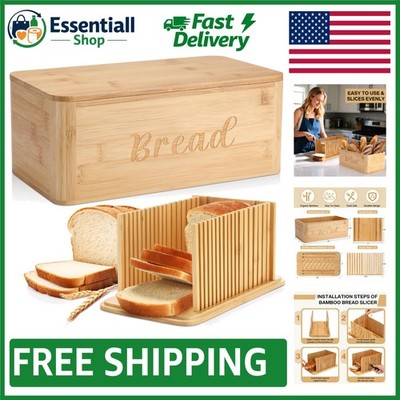 Chic Bamboo Bread Box with Integrated Slicer - Perfect for Homemade Delights