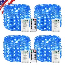 4 Pack Blue Fairy Lights Battery Operated w/ Remote, Waterproof 20FT 60 LED Cutt