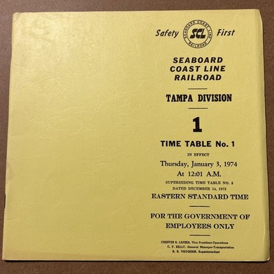 SCL Seaboard Coast Line Railroad Employee Timetable #1 Tampa Division 1974