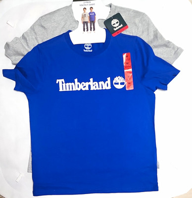 Timberland Boys 2-Pack Logo T-Shirt Set Size M Blue/Gray Cotton Crew