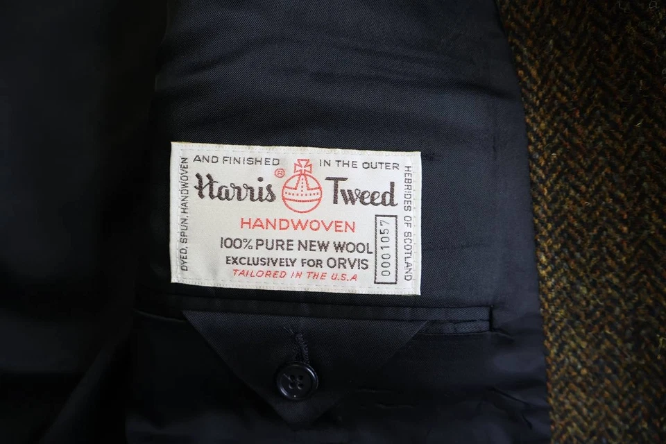 VTG Orvis Harris Tweed Handwoven Wool Herringbone Blazer Mens 48 Suede Elbow - Image 3 of 4