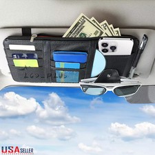 Leather Car Sun Visor Organizer 12x6 Black Universal For Cards Phone Cash Pens Leather Car Sun Visor Organizer 12x6 Black Universal For Cards Phone Cash Pens