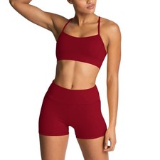 Workout Sets for Women Strappy Sports Bra High Waist Biker Shorts 2 Piece Gym...