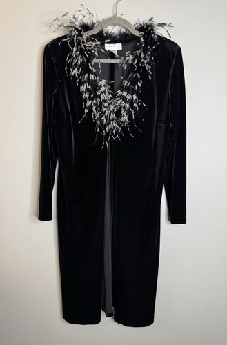 Vintage 90’s Jackie Jon Grunge Velvet Feathered Boa Duster Cardigan - Medium