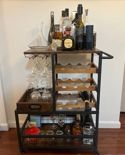 Rolling Bar Cart With Wine Rack & Storage