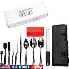7 Pc Culinary Plating Tools Set Chef Utensils Spoons Tweezers Spatula Brush New