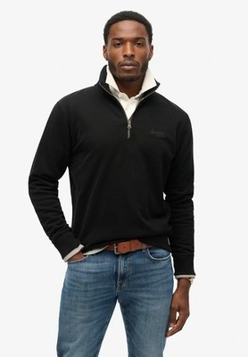 Superdry Sweatshirt Half Zip Langarm Pullover Essential Logo Henley Schwarz