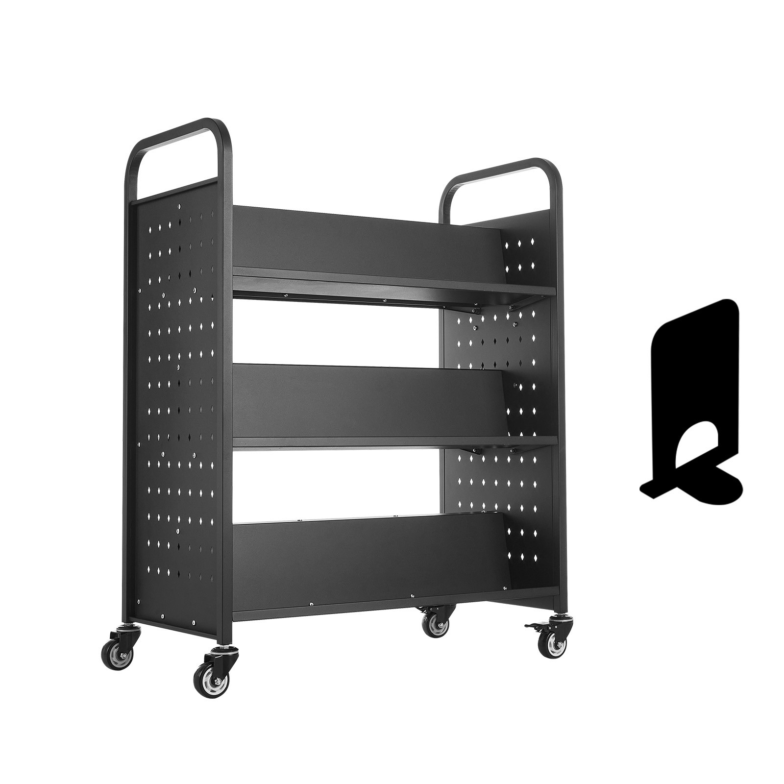 Uimoso 3-Tier Rolling Book Cart with Double-Sided W-Shaped Shelves in Black