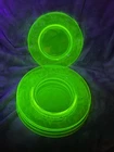 5 green depression etched uranium  vaseline glass 8 inch salad/dessert plates