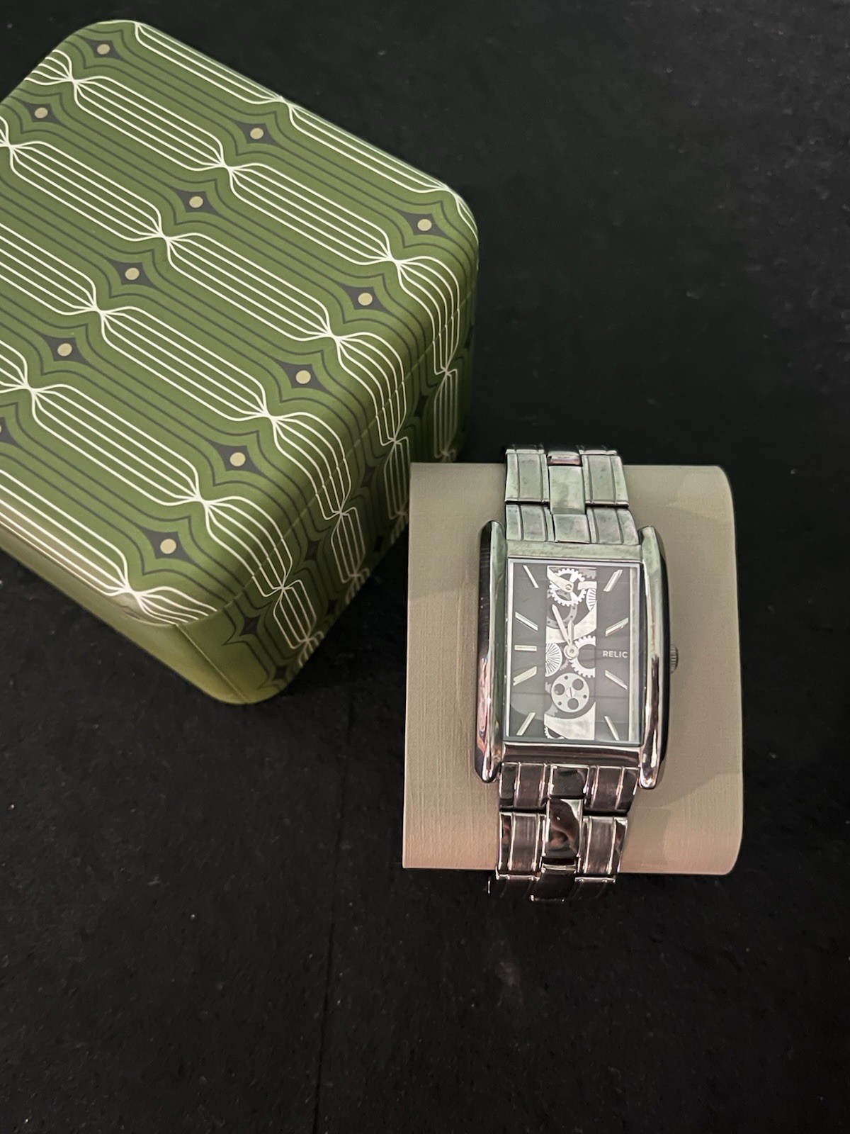 Relic Rectangular Watch Silver Tone Skeleton Dial… - image 1