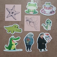 Sealife Themed Stickers - Lot of 9 Alligator, Fish, Starfish, Manatee, Frog 
