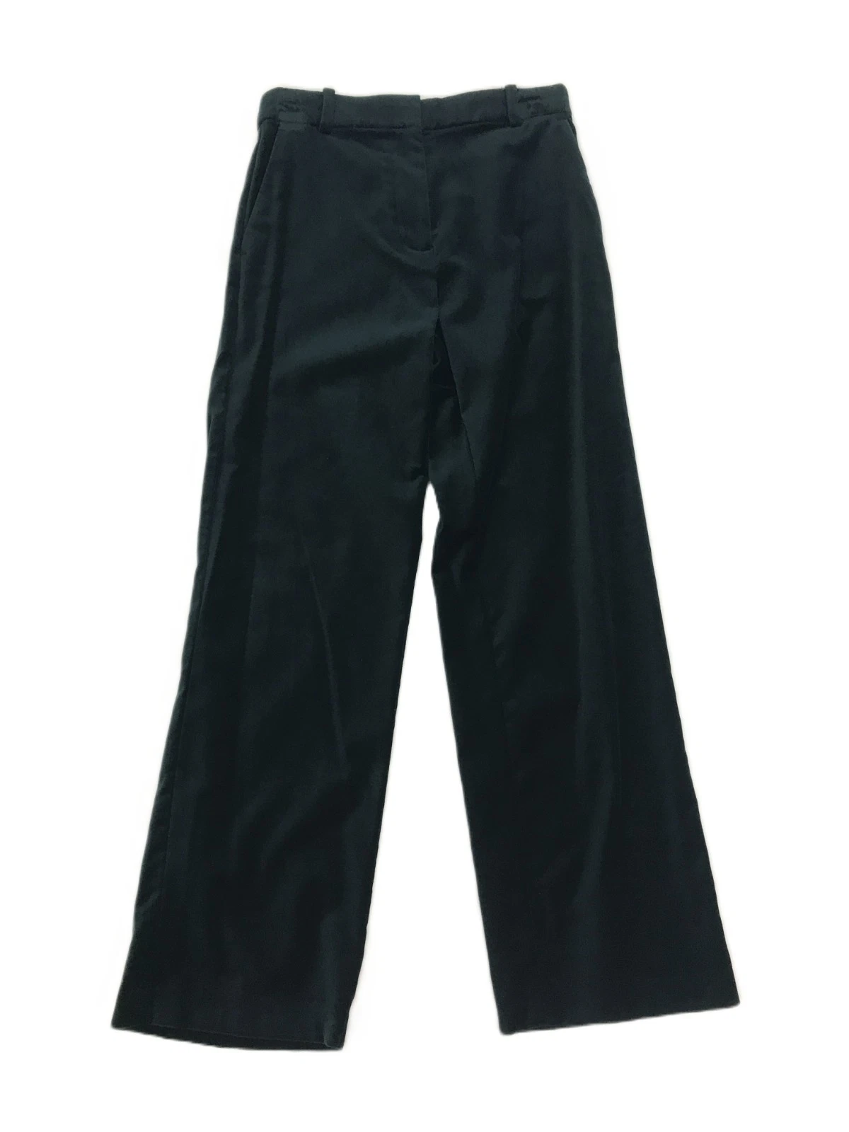 M&S Women's Velvet Trousers Green Straight Leg Pocket Stretch Zip Cotton Mix New