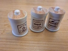 Miniature Tea Coffee & Sugar Caddys Dolls House Accessories Removable Lids
