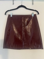 EUC Distressed Red Faux Leather Mini Skirt W Zipper, Size Small from Express