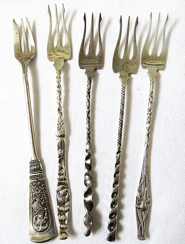 5 ANTQ WHITING GORHAM STERLING SILVER COCKTAIL SEAFOOD FORKS MISC PATTERNS