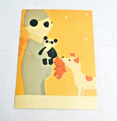 Postcard Dog & Panda Share Teddy Bears - Happy Animal Time Junzo Terada Unposted