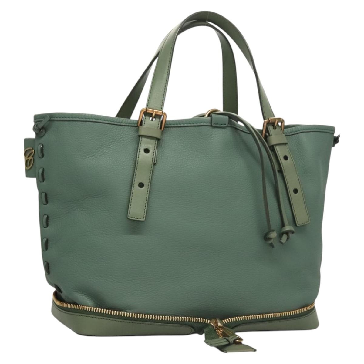 Chloe Ellen Green Leather Tote Bag Auth BA2869