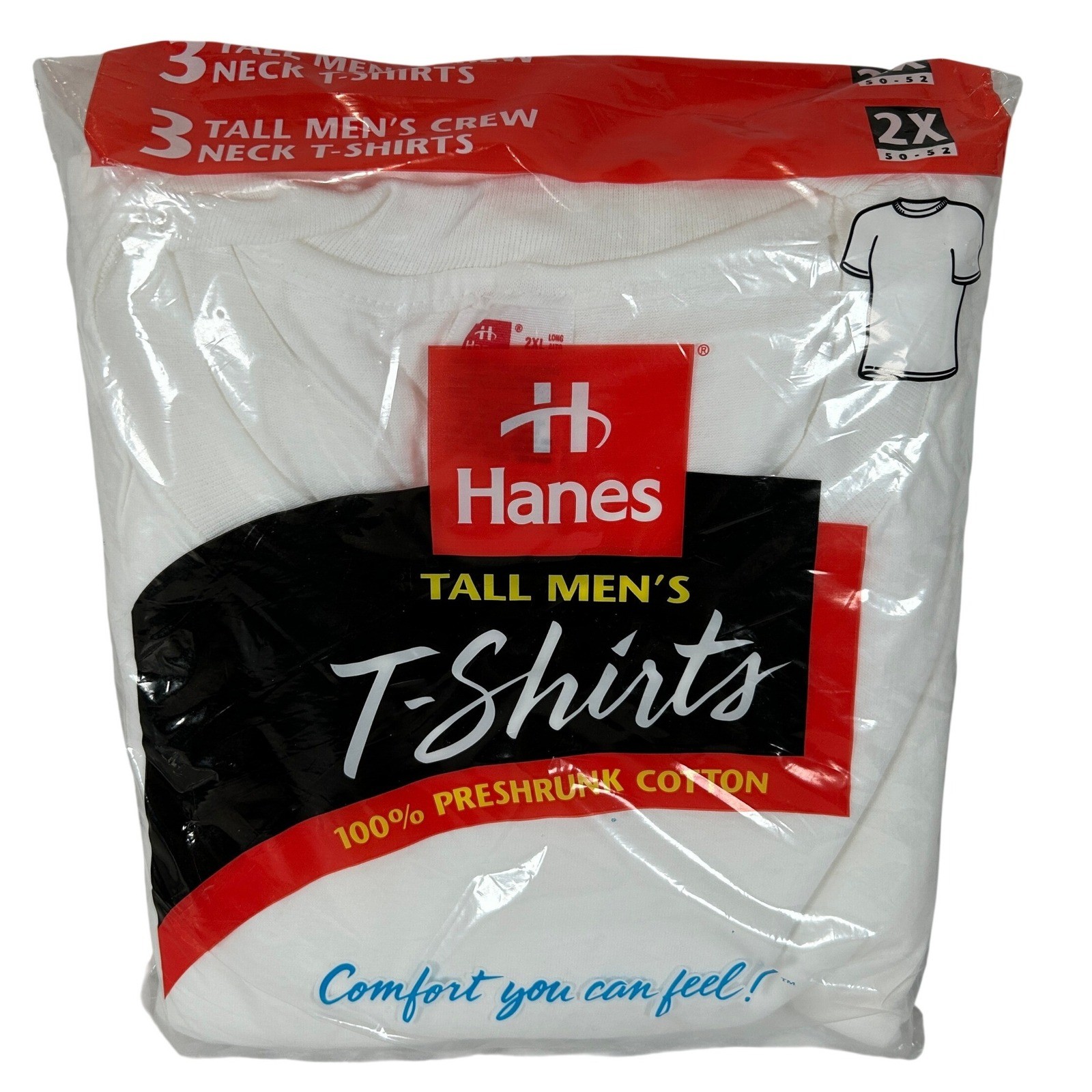 Vintage 1997 Hanes Tall Mens 2XL White Crew Neck T-Shirts 3 Pack 100percent Cotton NEW