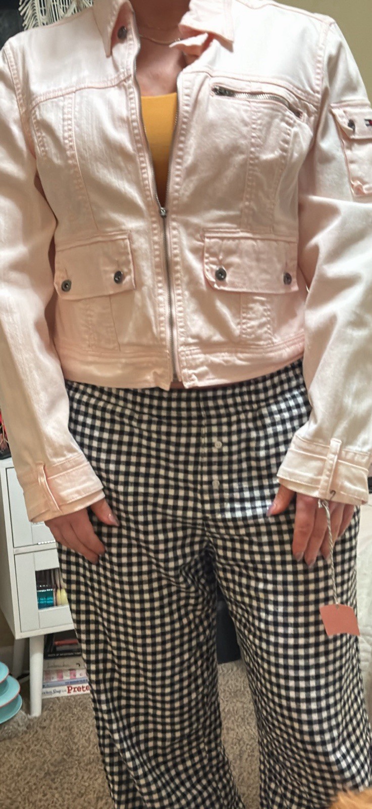 Custom Vintage Baby Pink Denim Jacket with Sequin Horse Graphic on back! image 6