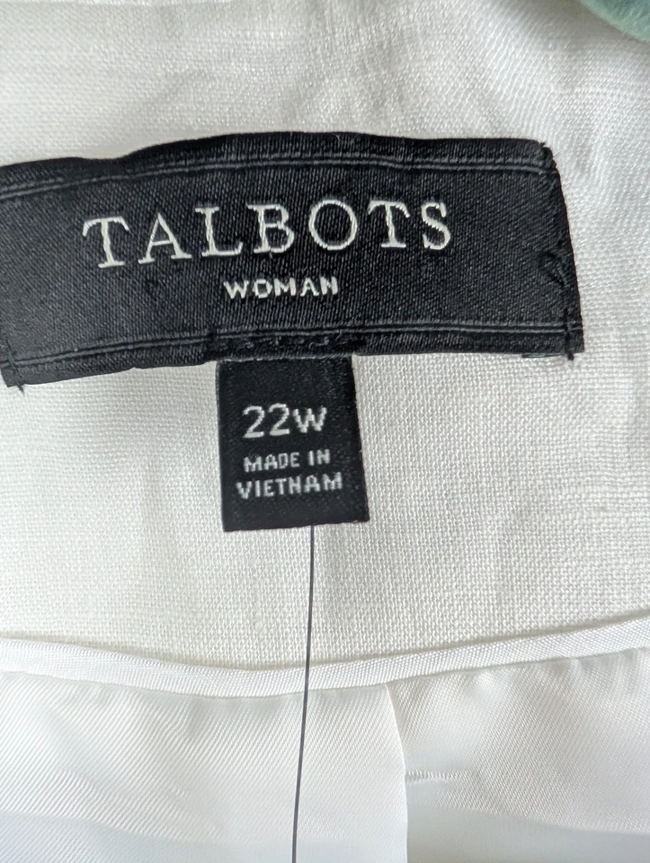 Talbots Blazer Womens 22W White Linen Open Front Lightweight Lined Jacket NWT - Image 4 of 4