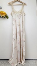 VTG 30s 40s Rose Cream Liquid Satin Bias Cut Nightgown SlipDress Lace ROMANTIC