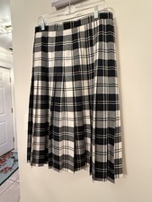 O'Neil of Dublin Womens 14 Black Plaid 100 Wool Pleated Midi Skirt Ireland