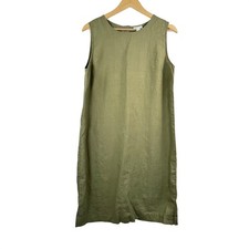 J Jill Love Linen Olive Green Sleeveless Midi Dress money preppy Size MT