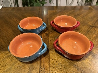 De Silva Terracotta Blue and Red Bake Dish Soup Bowl w/handles Made In Italy