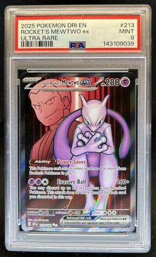 2025 Pokemon Destined Rivals Team Rocket's Mewtwo ex Ultra Rare #213/182 PSA 9