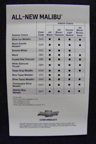 Chevrolet 2013 totalmente nuevo concesionario Mailbu carta de colores exterior nuevo - Imagen 3 de 3