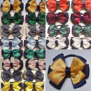 Girls Handmade School Uniform Hair Bow Bobbles Navy Blue Yellow