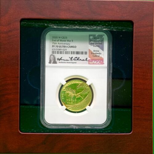 2020 End of World War II 75th anniversary W $25 Gold Medal PF70 FDOI Anna CABRAL - Picture 2 of 8