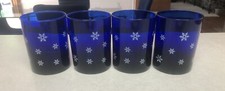 4 Libby Snowflakes Cobalt Blue Glasses Cups Vintage Made In USA New