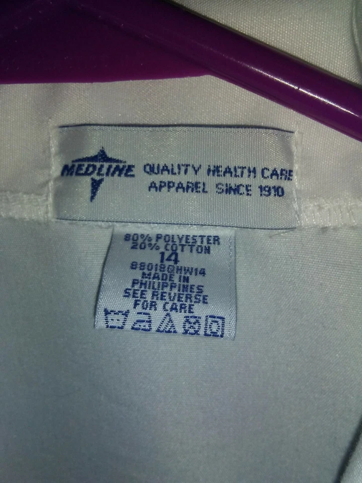Abrigo médico de laboratorio blanco Medline talla 14 ropa de atención médica de calidad 2 botones Foto 2 de 4