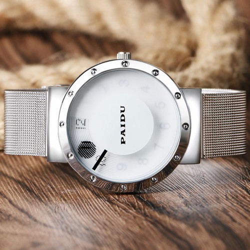 PAIDU Silver Mesh Band Simple Cool Dial Quartz Wrist Watch Mens Womens Gift - Imagen 7 de 7