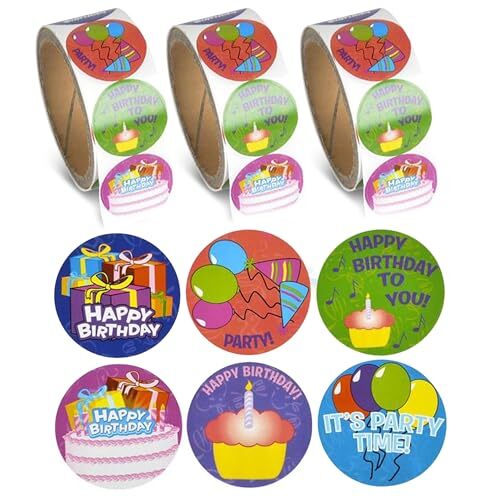 Roll 3 Rolls of 100 Stickers Cool and Fun Happy Happy Birthday