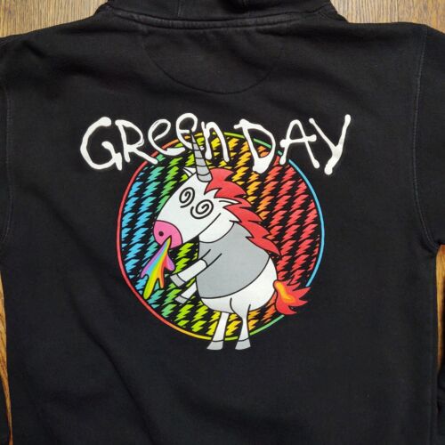Green Day Hoodie Black Unicorn Pride Rainbow Graphic Print Pullover Unisex S.