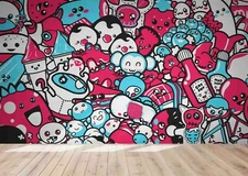 3D Cartoon Doodle Wallpaper Wall Mural Removable Self-adhesive Sticker742