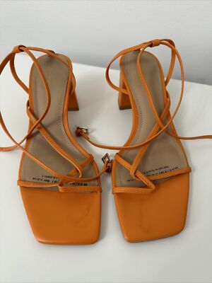 Other Stories Orange Leather Ankle Strap Strappy Sandals