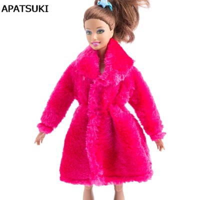 Hot Pink Winter Wear Long Fur Coat For Doll Clothes Clothing Doll  Dresses