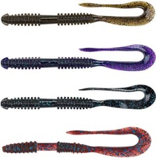Keitech Mad Wag Long Soft Plastic Ribbed U-Tail Worm Bass, Pike, & Muskie Bait