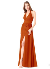 Azazie Gianni Paprika Long Flowy Pleated Sleeveless A Line Chiffon Dress Size A4