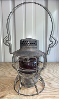 Dressel Eisenbahn Laterne Pennsylvania RR gemarkt rot Fresnel Globus Arlington NJ